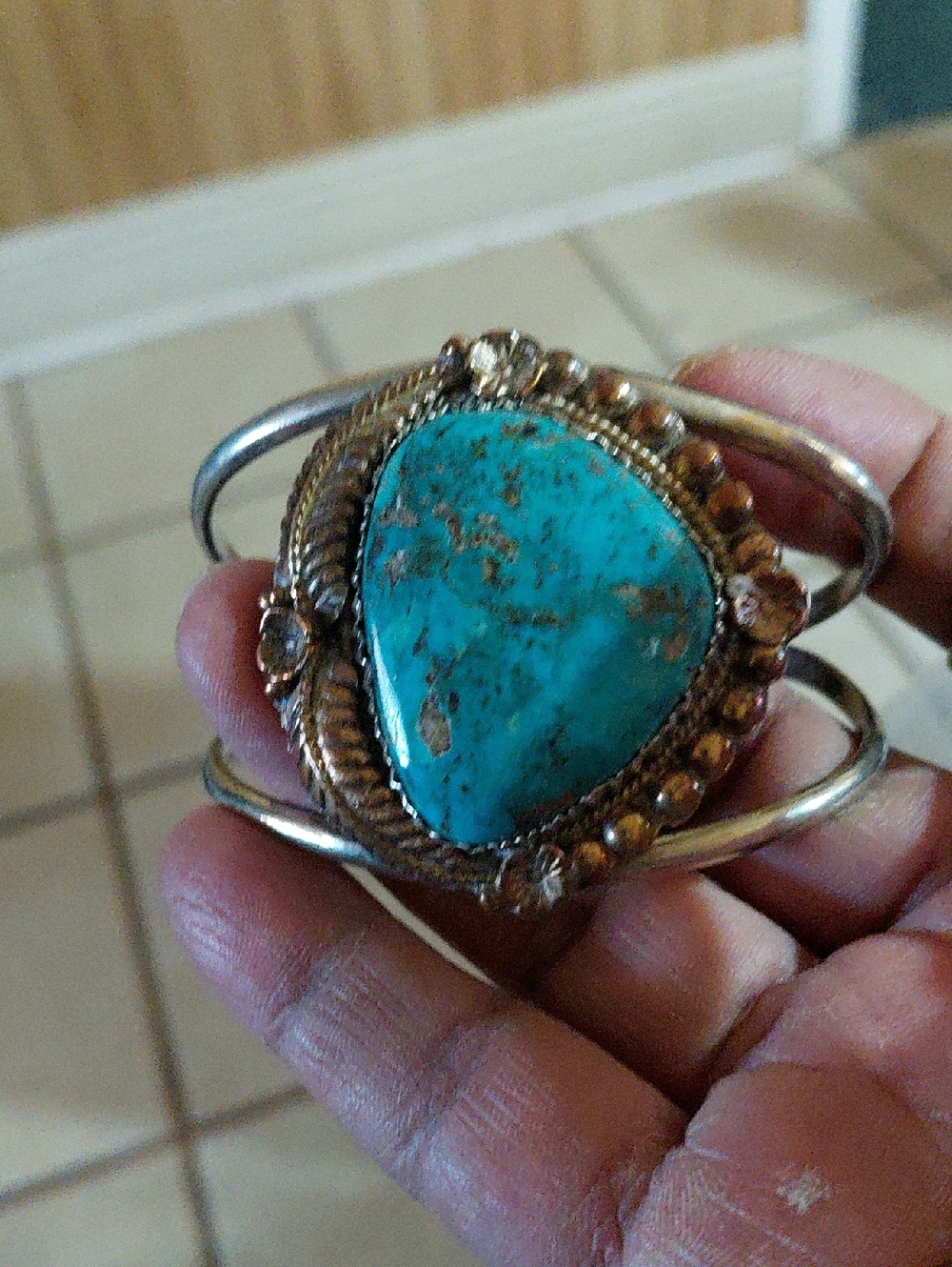 Turquoise Stone Cuff Bracelet - Silver-Tone Accent